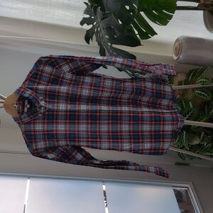 plaid multi color button up